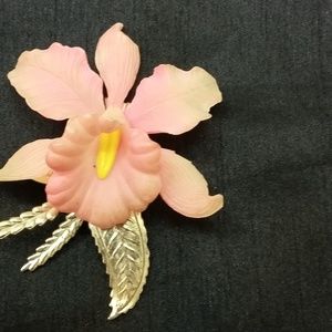 Vintage pink orchid brooch